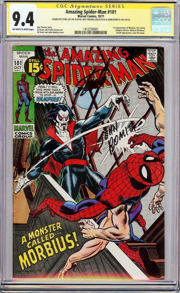 Amazing Spider-Man #101 CGC 9.4 SS Signed Stan Lee, Roy Thomas and John Romita • 1st Morbius