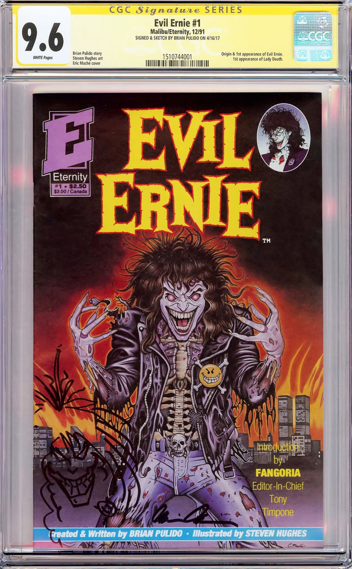 Evil Ernie #1 CGC 9.6 SS Signed & Sketch Brian Pulido - 1st Lady Death