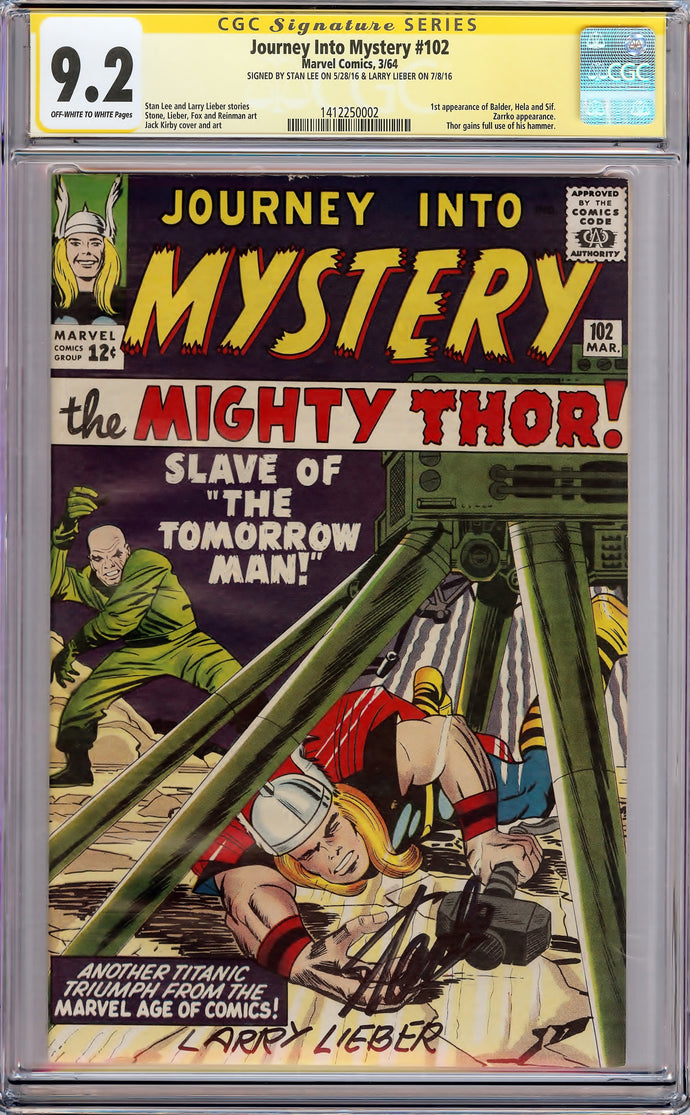 Journey into Mystery #102 CGC 9.2 SS Signed Stan Lee and Larry Lieber