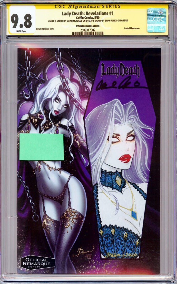 Lady Death: Revelations #1 Dawn McTeigue Remarque Variant CGC 9.8 SS Signed and Sketch by Dawn McTeigue and Signed Brian Pulido
